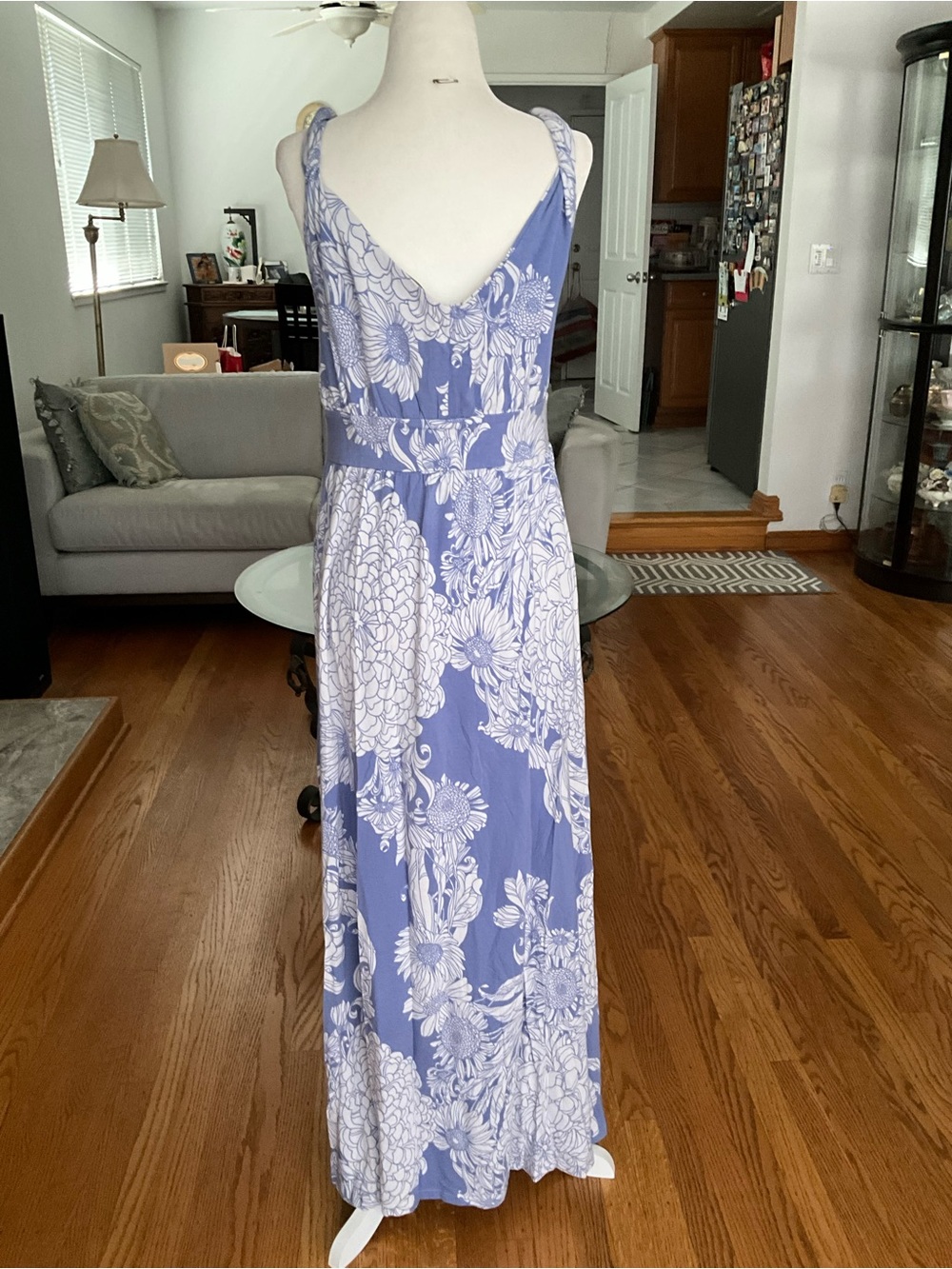Garnet Hill Blue & White Floral Jersey Knit Cotton Maxi Dress - Picture 3 of 8